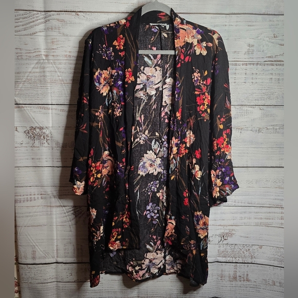 Pink Clover Multicolor Black Floral Open Cardigan Womans Size Large - Picture 1 of 5